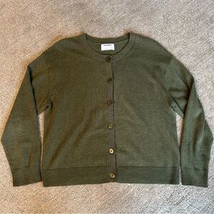 Old Navy Olive Green Cardigan Sweater with Long Sleeves and Round Neckline